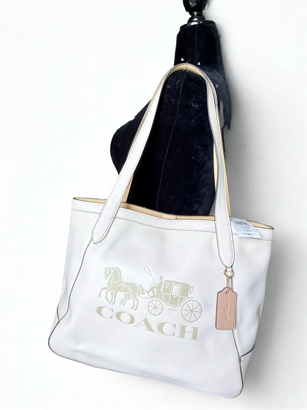 NWT Coach Embossed Horse & Carriage Leather Tote in Chalk/Vanilla Cream